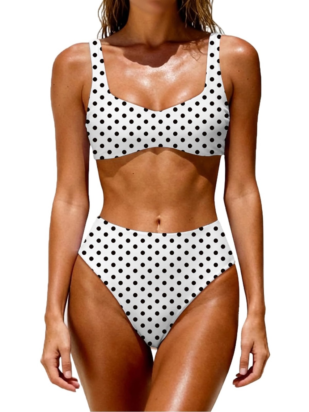 Polka Dot High-Waist Bikini Set - White & Black